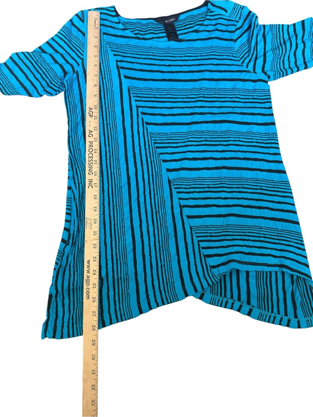 Al Miles Blue Black Striped Tunic Top Medium Asymmetrical Artsy Boho Career E21 - Picture 5 of 5